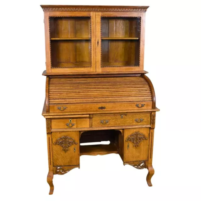 Antique Victorian Oak Macy Secretary Roll Top Desk – RARE #22002