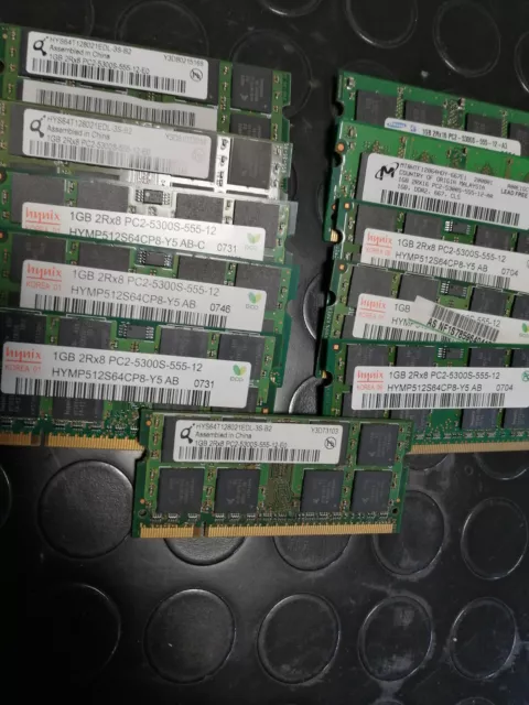 Lotto 11 banchi di ram SO-DIMM per notebook DDR2 PC2-5300S-555 varie marche