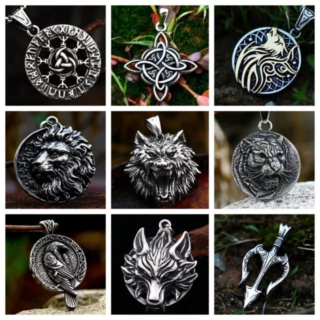 Fashion Vintage Celtic Knot Lion Crow Wolf Totem Pendant Titanium Steel Necklace