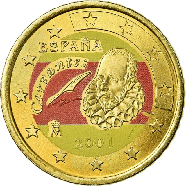 [#755838] Spanien, 50 Euro Cent, 2001, Colorised, UNZ, Messing, KM:1045