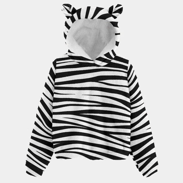 Zebra Print Kid’s Borg Fleece Hoodie With Ears