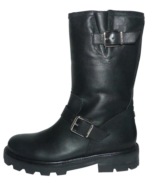 JIMMY CHOO - BOOTS BIKER II EN CUIR NOIR - black leather boots