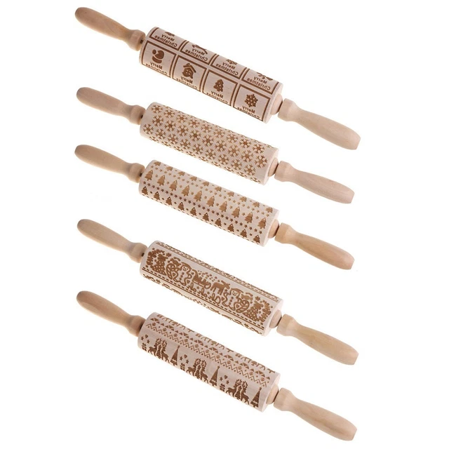 Alfiler rodante en relieve madera 35*4,5 cm accesorio de hornear práctico útil