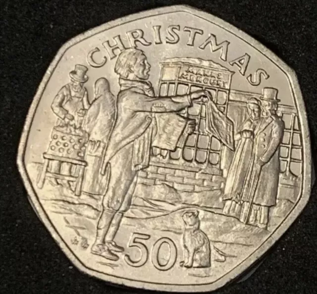 1992 Isle of Man 50p Pence Christmas Coin UNC NEWSPAPER SELLER In Capsule  #3