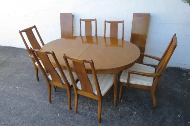Mid Century Modern Set of Dining Table Six Chairs and Two Leaves 4917