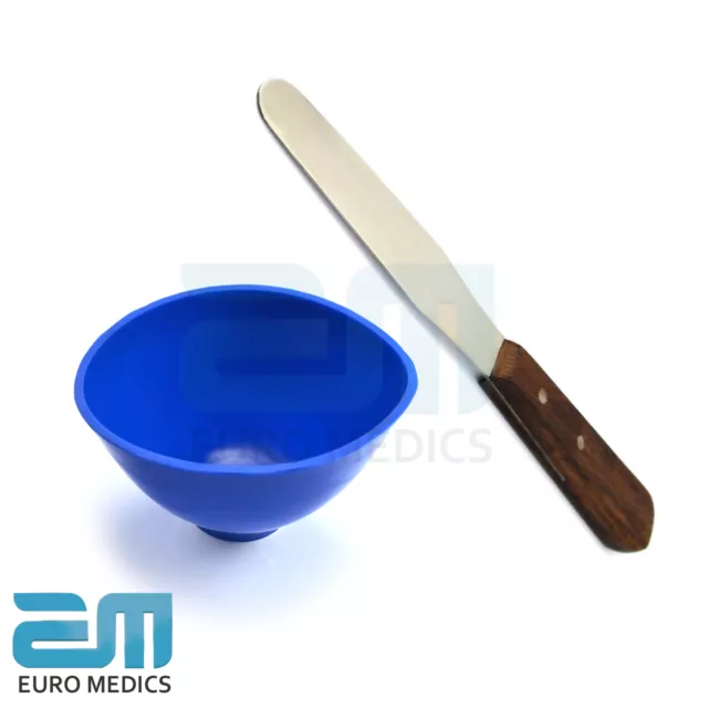 Set Of 2 Dental Laboratory Plaster Spatula Dental Blue Mixing Alginate Bowl NEW