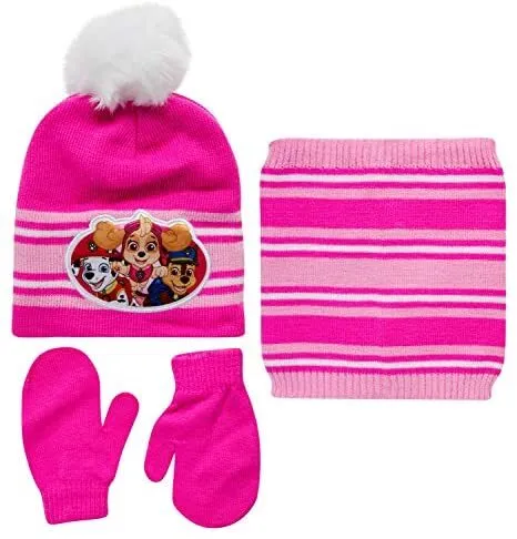 Nickelodeon Paw Patrol Girls Winter Hat and 2 Pair Mittens or Gloves (Age 2-7)