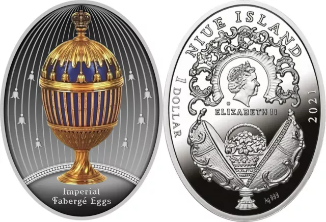 Blue Striped Egg Imperial Faberge Eggs Silver Coin 1$ Niue 2021