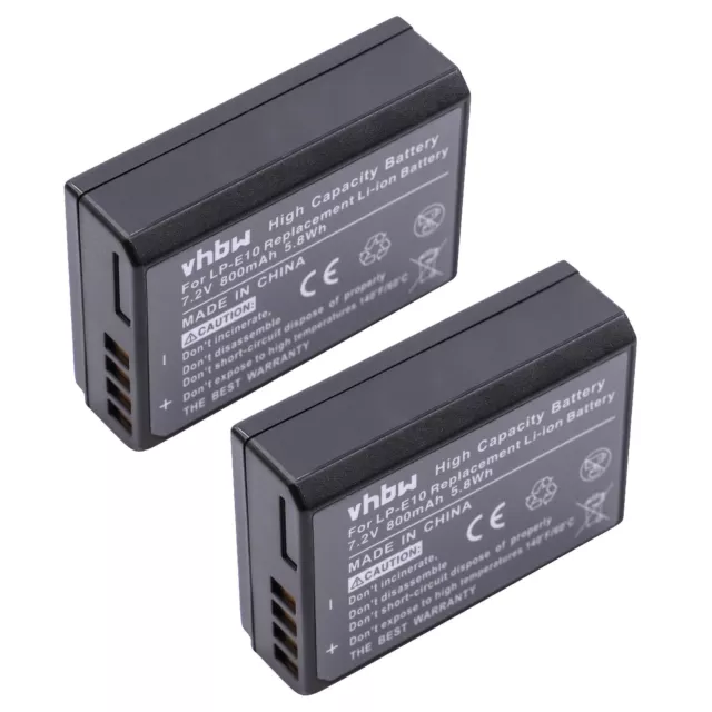 2x Akku für Canon EOS 1100D 2000D 1200D 4000D 1300D Kiss X70 Kiss X50 800mAh