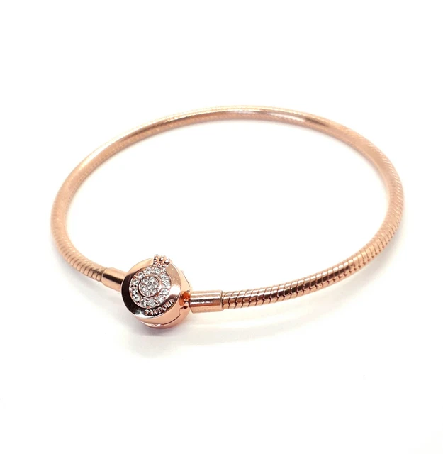 PANDORA MOMENTS ROSE Gold Sparkling Crown Clasp Snake Chain Bracelet