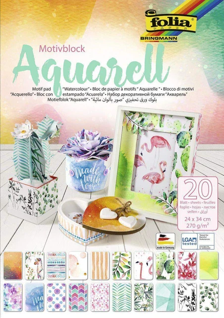 Folia Motivblock Aquarell, 270 g/qm, ca. 24 x 34 cm, 20 Blatt sortiert in 20
