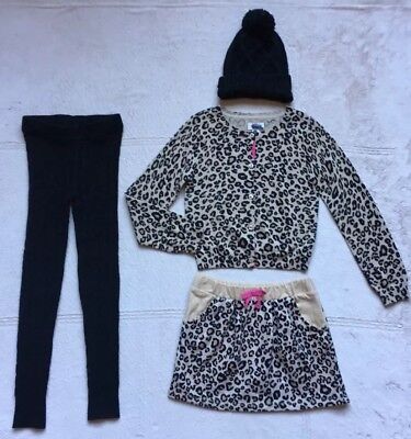 Children’s Place Sweater & Skirt Set, Size 5/6, Cheetah Leopard, Hat & Tights