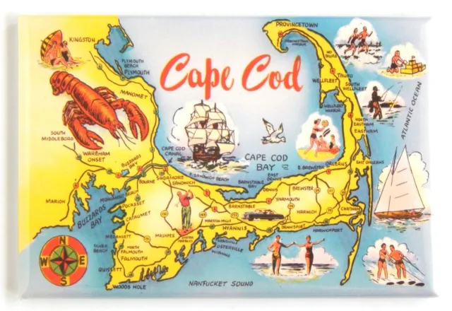 Greetings from Cape Cod Massachusetts FRIDGE MAGNET map travel souvenir