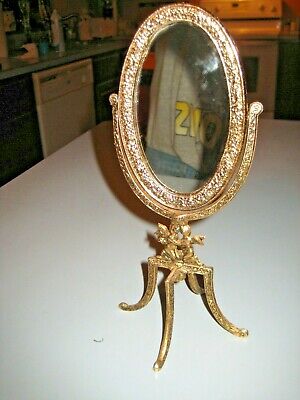 Dollhouse Miniature 8 3/4" Cheval Mirror Brass Ornate Cherubs Well Made Vintage