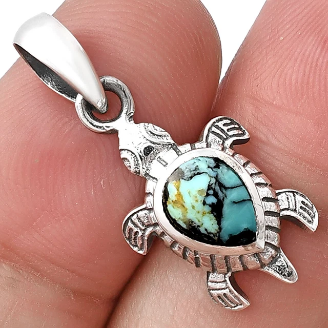 Tortoise - Lucky Charm Tibetan Turquoise 925 Silver Pendant Jewelry P-1015