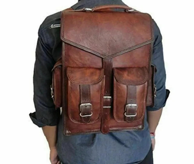 Genuine Leather Men's Vintage Laptop Backpack Rucksack Messenger Bag Satchel New