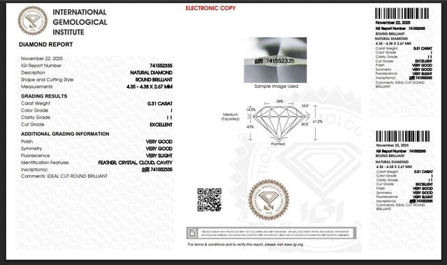 Rond Naturel Brillant Coupe Diamant 0.39 CT 4.4MM Déguisement Gris