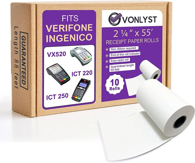 Thermal Paper Roll 2 1/4 X 55 for Verifone Vx520 Ingenico ICT220 ICT250