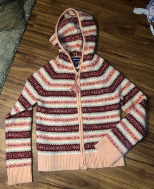 Girls 14 Limited Too L Zip-Up Hooded Cardigan Sweater Jacket Peach Maroon