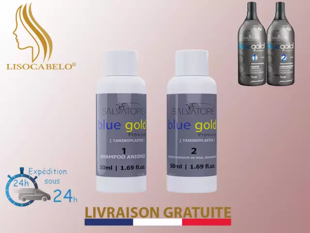 Lissage au Tanin 2x50ml (Taninoplastie) Blue Gold Premium+2masques de protection