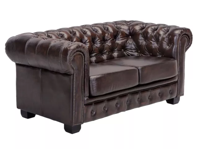 Sofa Chesterfield 2 Sitzer Echtleder braun 2er Couch Büromöbel Polstermöbel Neu