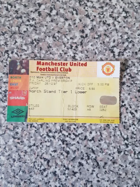 MATCH TICKET PREMIER LEAGUE MAN UTD V EVERTON 26th dec 1997