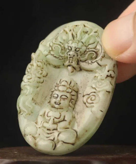 Chinese old natural jade hand-carved statue buddha pendant n