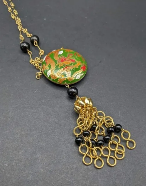 Exquisite Hobé Golden Dragon Enamel Cloisonne Pendant Necklace