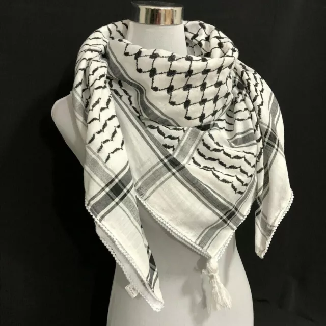 KEFFIYEH SHEMAGH ALL Original White & Black Arab Scarf Kufiya Arafat ...