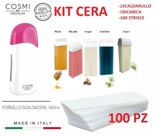 Kit Scaldarullo + Strisce Ceretta +Ricarica Rullo Scalda Cera Scaldacera Roll On