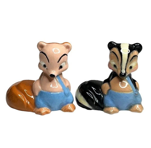 VINTAGE MINIATURE SKUNKS ART POTTERY Glazed Ceramic Figurines Set of 2