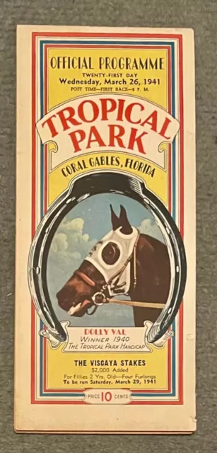 1941 Tropical Park Miami Coral Gables Florida Horse Racing Program