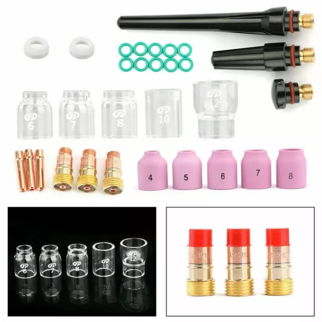 31PCS For WP-26 WP-17 WP-18 TIG Welding Torch Stubby Gas Lens 12 Glass Cup 2