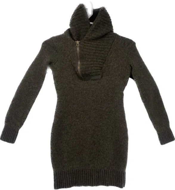 RALPH LAUREN RUGBY Brown 100% Wool Cowel Neck Shawl Collar Zipper Sweater Dress