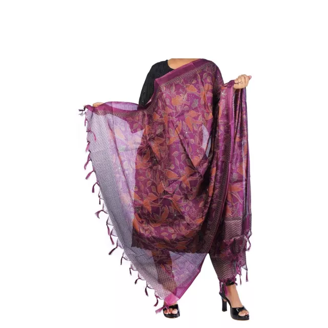 Beau Oiseau Imprimé Art Soie Dupatta Pour Femmes Vin Couleur 2.25 Mitre