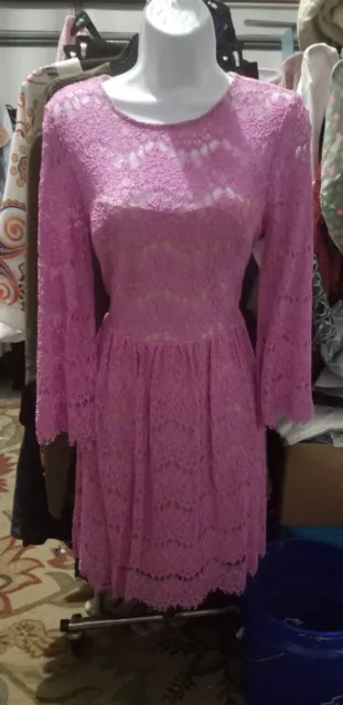 Betsey Johnson 4 Corset Overlay Lace Skater Dress Lilac Bell Long Sleeve  NWOT