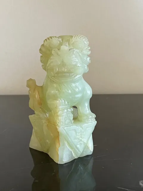 Vintage Chinese Hand Carved Green Jade Jadeite Foo Lion Foo Dog Sculpture
