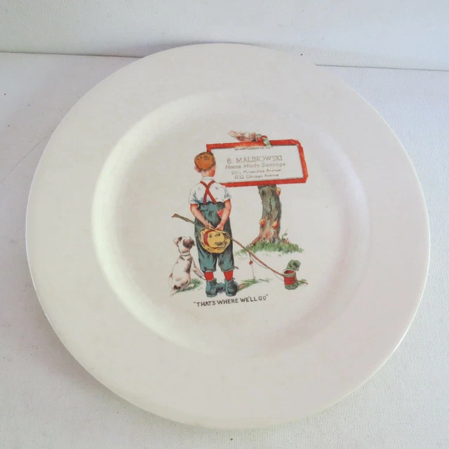 VTG B. MALINOWASKI Home Made Sausage Adv Collators PLATE~Milwaukee, Chicago AVE