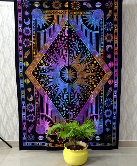 Juego de cortinas decorativas de tapiz hippie de algodón con tinte de cortina de cortina de decoración de ventanas
