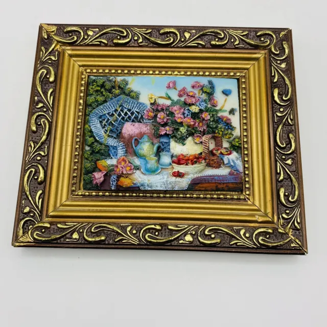 VTG Mini 3D Resin Wall Art floral Still Life Village