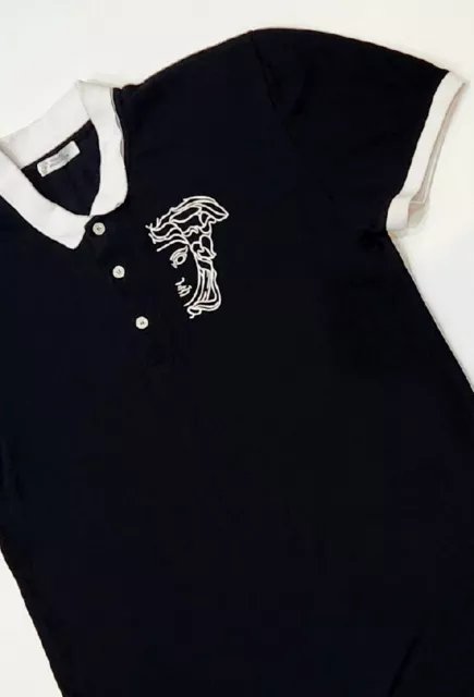 Versace Collection Medusa Face Polo Shirt Black White Size XL Extra Large Mens 3