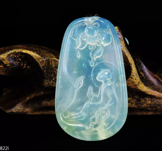 100% Natural Hand-carved Jade Pendant Jadeite Necklace buddha&lotus flower 822i