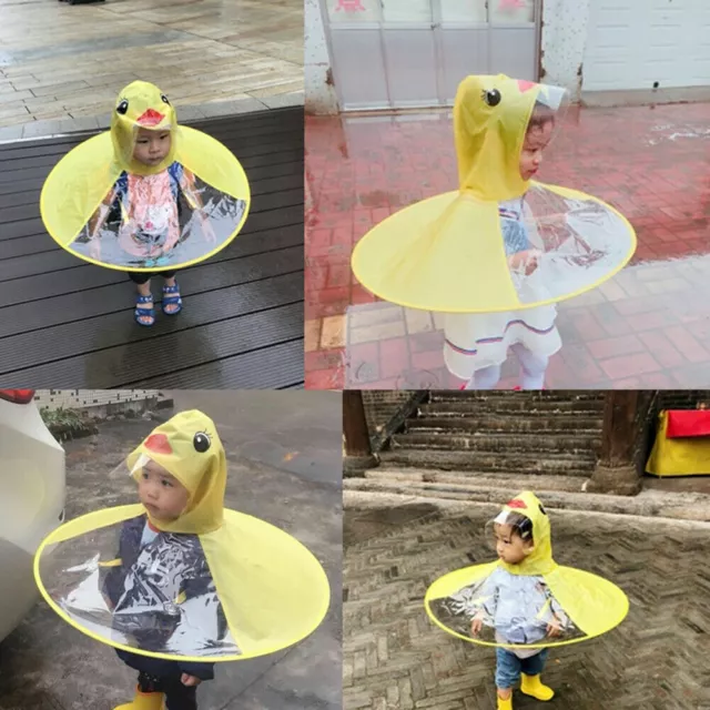 Foldable Cute Cartoon Duck Kids Raincoat Umbrella Ufo Shape Rain Hat Cape Opule