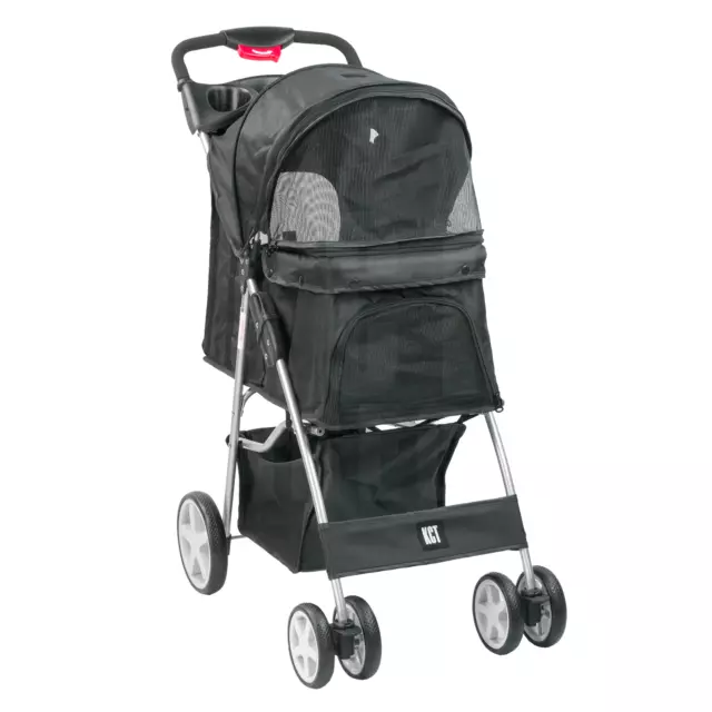 Pet Stroller Black Dog Cat Puppy Pushchair Carrier Travel Buggy Cart Storage