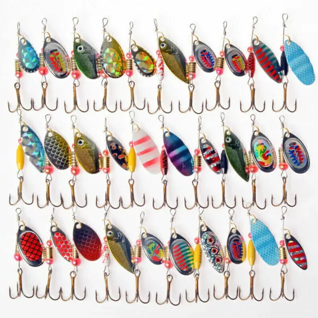 30X/Set Metal Mixed Spinner Fishing Lure Pike-Salmon Baits Bass Trout Fish Hook