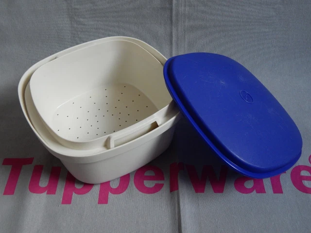 TUPPERWARE THERMO-DUO SIEBSERVIERER C37 mit Einsatz 3tlg. blau/creme ...