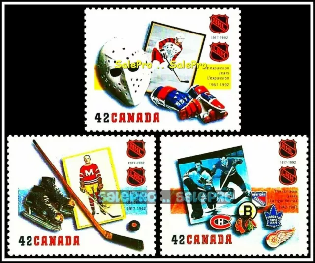 3x CANADA 1992 HOCKEY ORIGINAL SIX STICK MASK FV FACE $1.26 MNH STAMP SET LOT