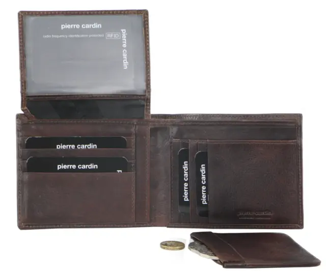 Pierre Cardin Men's Genuine Italian Leather Wallet Removable Coin Purse - Brown