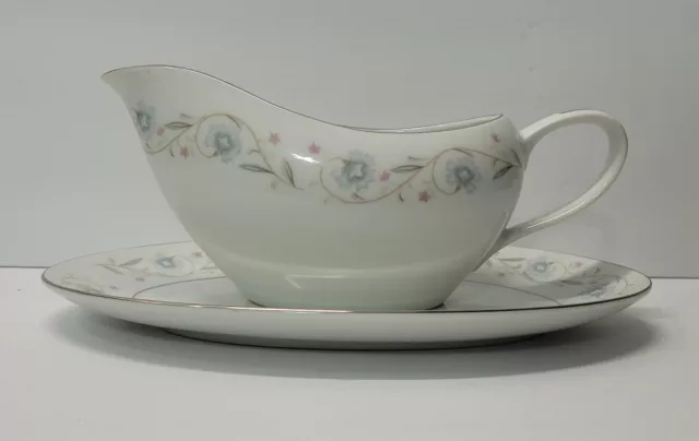 Vintage English Garden Fine China Japan #1221 Gravy Boat with underplate