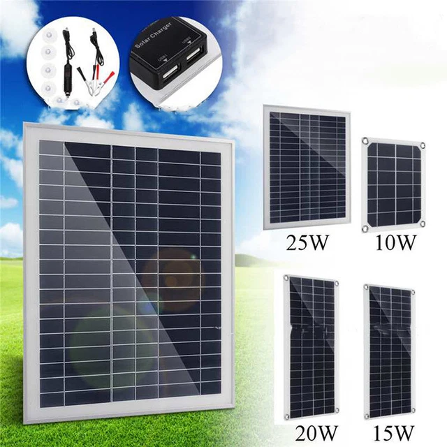12 Volt Battery Charger Solar Powered Panel for Car Dump Trailer Boat Marine 25W